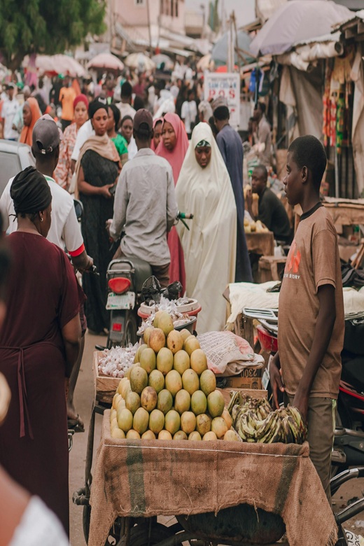 Busy African market scene representing market research and business development across West and North Africa
